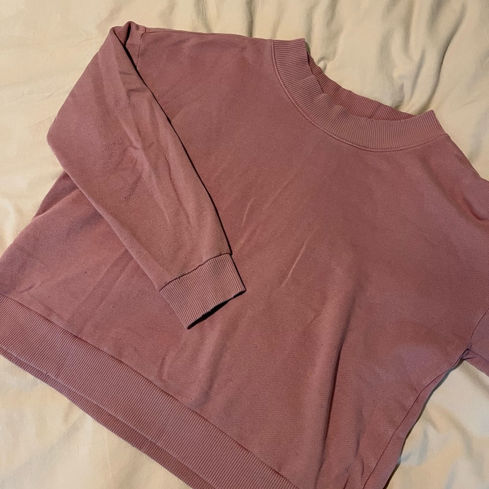 Pink distressed crew neck